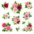 Roses. Set of colorful roses isolated on white. Set of vector floral design elements Royalty Free Stock Photo