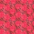 Roses on tiger wild skin leather seamless pattern background Royalty Free Stock Photo