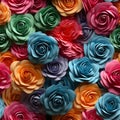 Vibrant Paper Roses Background With Colorful Woodcarvings