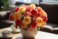 Roses in a vase. Generative AI Royalty Free Stock Photo