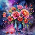 roses in vase, with neon lights