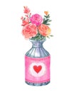 Roses on vase . Valentines day object . Watercolor painting elements . Illustration Royalty Free Stock Photo