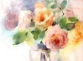 Roses in the Vase Watercolor Flowers Illustration Hand Painted Royalty Free Stock Photo