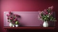 Abstract Maroon Wall With Floral And Vegetable Arrangements Royalty Free Stock Photo