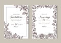 Roses weddding invitation. Hand drawn floral elegant vintage card with rose frame in victorian engraving style Royalty Free Stock Photo