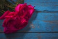 roses on the wooden background.