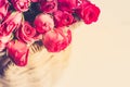 Roses on woven bamboo basket, Valentines Day background, wedding day Royalty Free Stock Photo