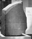 Rosetta Stone at British Museum in London, black and white