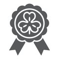 Rosette award clover medal glyph icon, st patrick`s day and holiday, luck clover sign, vector graphics, a solid pattern
