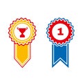 Rosette award symbol. Winner icon. Prize medal, Badge with ribbon isolated on white Royalty Free Stock Photo