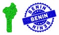 Rosette Distress Badge With Green Vector Polygonal Benin Map mosaic