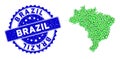 Rosette Distress Seal With Green Vector Lowpoly Brazil Map mosaic