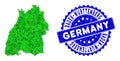 Rosette Distress Seal Imprint with Green Vector Polygonal Baden-Wurttemberg Land Map mosaic