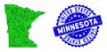 Rosette Grunge Badge and Green Vector Polygonal Minnesota State Map mosaic