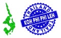 Rosette Grunge Seal Imprint and Green Vector Polygonal Koh Phi Leh Map mosaic