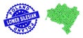 Rosette Grunge Stamp Seal With Green Vector Polygonal Lower Silesian Voivodeship Map mosaic