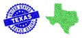 Rosette Rubber Stamp With Green Vector Polygonal Texas Map mosaic Royalty Free Stock Photo