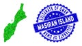 Rosette Rubber Stamp with Green Vector Triangle Filled Masirah Island Map mosaic