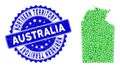 Rosette Scratched Badge With Green Vector Polygonal Australian Northern Territory Map mosaic