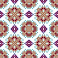 Rosette shapes folk seamless vector pattern pixelated texture.