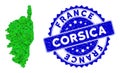 Rosette Textured Seal With Green Vector Triangle Filled Corsica France Island Map mosaic