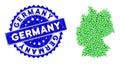 Rosette Textured Seal And Green Vector Triangle Filled Germany Map mosaic