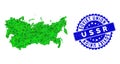 Rosette Textured Stamp Seal With Green Vector Polygonal USSR Map mosaic