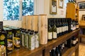 Wine and olive oil bottles in a store at the entrance to the Tel Shilo Archaeological Site in Samaria region in Benjamin district