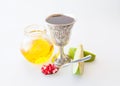 Rosh hashana Kiddush cup honey pomegranate and apple