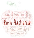 Rosh Hashanah in apple shape word cloud.