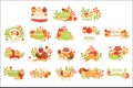 Rosh Hashanah Bright Postcard Labels Set Of Designs. Colorful Simple Holiday Logo Collection With Traditional Symbols Royalty Free Stock Photo