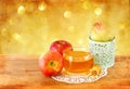 Rosh hashanah concept - apple honey and pomegranate over wooden tableÃÂ¥ Royalty Free Stock Photo