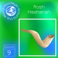 Rosh Hashanah. Shofar - mutton horn. Text in Hebrew - New Year. Series calendar. Holidays Around the World. Event of each day of t Royalty Free Stock Photo