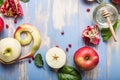 Rosh hashanah  Hashana - jewish New Year holiday concept. Traditional symbols: Honey jar and fresh apples with pomegranate and Royalty Free Stock Photo