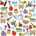 Rosh Hashanah Holidays Symbols Pack Royalty Free Stock Photo