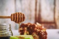 rosh hashanah jewesh holiday concept - shofar, torah book, honey, apple and pomegranate over wooden table. a kippah a yamolka Royalty Free Stock Photo