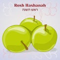 Rosh Hashanah. Jewish New Year greeting card with apples in cartoon style.