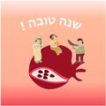 Rosh Hashanah jewish new year greeting card design with torah kids jews vector illustration. Jewish boys with shofar