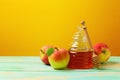 Rosh hashanah Jewish new year holiday celebration concept. Honey and apples Royalty Free Stock Photo