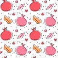 Rosh Hashanah Jewish New Year holiday seamless vector pattern background illustration with pomegranate, leaves and abstract elemen Royalty Free Stock Photo