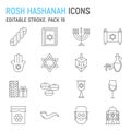 Rosh Hashanah line icon set