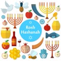 Rosh Hashanah, Shana Tova flat vector icons set Royalty Free Stock Photo