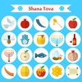 Rosh Hashanah, Shana Tova flat vector icons set Royalty Free Stock Photo