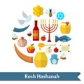 Rosh Hashanah, Shana Tova flat vector icons set Royalty Free Stock Photo