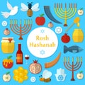 Rosh Hashanah, Shana Tova flat vector icons set Royalty Free Stock Photo