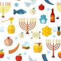 Rosh Hashanah, Shana Tova seamless pattern vector illustration. Royalty Free Stock Photo