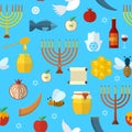 Rosh Hashanah, Shana Tova seamless pattern vector illustration. Royalty Free Stock Photo