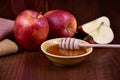 Rosh Hashanah still life with apple and honey stock images