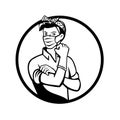 Rosie The Riveter Wearing Mask Circle Black and White