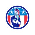 Rosie The Riveter Wearing Mask USA Flag Mascot